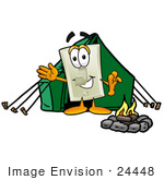 #24448 Clip Art Graphic Of A White Electrical Light Switch Cartoon Character Camping With A Tent And Fire