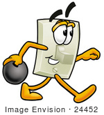 #24452 Clip Art Graphic Of A White Electrical Light Switch Cartoon Character Holding A Bowling Ball