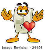 #24456 Clip Art Graphic Of A White Electrical Light Switch Cartoon Character With His Heart Beating Out Of His Chest