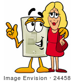 #24458 Clip Art Graphic Of A White Electrical Light Switch Cartoon Character Talking To A Pretty Blond Woman