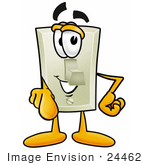 #24462 Clip Art Graphic Of A White Electrical Light Switch Cartoon Character Pointing At The Viewer