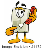#24472 Clip Art Graphic of a White Electrical Light Switch Cartoon Character Holding a Telephone by toons4biz