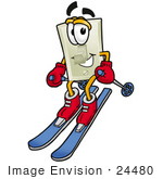#24480 Clip Art Graphic Of A White Electrical Light Switch Cartoon Character Skiing Downhill