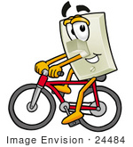 #24484 Clip Art Graphic Of A White Electrical Light Switch Cartoon Character Riding A Bicycle
