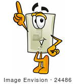 #24486 Clip Art Graphic Of A White Electrical Light Switch Cartoon Character Pointing Upwards