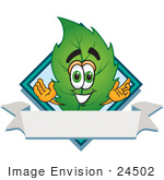 #24502 Clip Art Graphic Of A Green Tree Leaf Cartoon Character Label