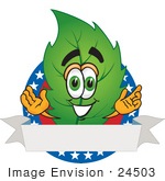 #24503 Clip Art Graphic Of A Green Tree Leaf Cartoon Character Label With Stars