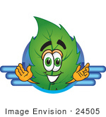 #24505 Clip Art Graphic Of A Green Tree Leaf Cartoon Character Logo