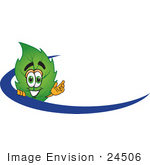 #24506 Clip Art Graphic Of A Green Tree Leaf Cartoon Character Logo With A Blue Dash