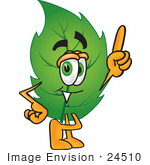 #24510 Clip Art Graphic Of A Green Tree Leaf Cartoon Character Pointing Upwards