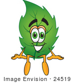 #24519 Clip Art Graphic Of A Green Tree Leaf Cartoon Character Sitting