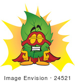 #24521 Clip Art Graphic Of A Green Tree Leaf Cartoon Character Dressed As A Super Hero