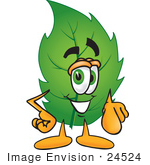 #24524 Clip Art Graphic Of A Green Tree Leaf Cartoon Character Pointing At The Viewer