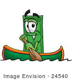 #24540 Clip Art Graphic Of A Flat Green Dollar Bill Cartoon Character Rowing A Boat