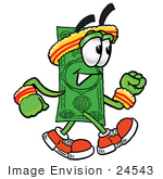 #24543 Clip Art Graphic Of A Flat Green Dollar Bill Cartoon Character Speed Walking Or Jogging