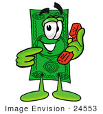 #24553 Clip Art Graphic Of A Flat Green Dollar Bill Cartoon Character Holding A Telephone