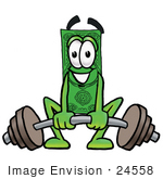 #24558 Clip Art Graphic Of A Flat Green Dollar Bill Cartoon Character Lifting A Heavy Barbell