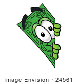 #24561 Clip Art Graphic Of A Flat Green Dollar Bill Cartoon Character Peeking Around A Corner