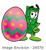 #24570 Clip Art Graphic Of A Flat Green Dollar Bill Cartoon Character Standing Beside An Easter Egg