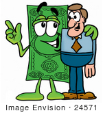 #24571 Clip Art Graphic Of A Flat Green Dollar Bill Cartoon Character Talking To A Business Man