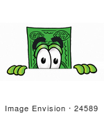 #24589 Clip Art Graphic Of A Flat Green Dollar Bill Cartoon Character Peeking Over A Surface