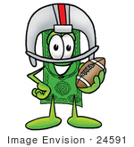 #24591 Clip Art Graphic Of A Flat Green Dollar Bill Cartoon Character In A Helmet Holding A Football