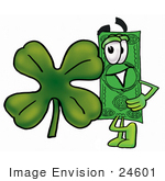 #24601 Clip Art Graphic Of A Flat Green Dollar Bill Cartoon Character Wearing A Saint Patricks Day Hat With A Clover On It