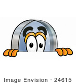 #24615 Clip Art Graphic Of A Blue Handled Magnifying Glass Cartoon Character Peeking Over A Surface