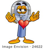 #24622 Clip Art Graphic Of A Blue Handled Magnifying Glass Cartoon Character With His Heart Beating Out Of His Chest