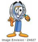 #24627 Clip Art Graphic Of A Blue Handled Magnifying Glass Cartoon Character Looking Through A Magnifying Glass