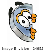 #24652 Clip Art Graphic Of A Blue Handled Magnifying Glass Cartoon Character Peeking Around A Corner