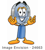 #24663 Clip Art Graphic Of A Blue Handled Magnifying Glass Cartoon Character With Welcoming Open Arms