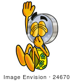 #24670 Clip Art Graphic Of A Blue Handled Magnifying Glass Cartoon Character Plugging His Nose While Jumping Into Water