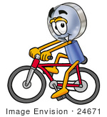 #24671 Clip Art Graphic Of A Blue Handled Magnifying Glass Cartoon Character Riding A Bicycle
