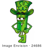 #24686 Clip Art Graphic Of A Rolled Greenback Dollar Bill Banknote Cartoon Character Wearing A Saint Patricks Day Hat With A Clover On It