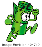 #24719 Clip Art Graphic Of A Rolled Greenback Dollar Bill Banknote Cartoon Character Running