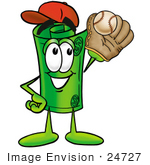 #24727 Clip Art Graphic Of A Rolled Greenback Dollar Bill Banknote Cartoon Character Catching A Baseball With A Glove