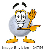 #24756 Clip Art Graphic Of A Full Moon Cartoon Character Waving And Pointing