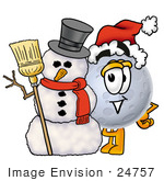 #24757 Clip Art Graphic Of A Full Moon Cartoon Character With A Snowman On Christmas