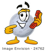 #24762 Clip Art Graphic Of A Full Moon Cartoon Character Holding A Telephone