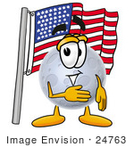 #24763 Clip Art Graphic Of A Full Moon Cartoon Character Pledging Allegiance To An American Flag