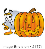 #24771 Clip Art Graphic Of A Full Moon Cartoon Character With A Carved Halloween Pumpkin