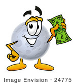 #24775 Clip Art Graphic Of A Full Moon Cartoon Character Holding A Dollar Bill