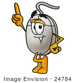 #24784 Clip Art Graphic Of A Wired Computer Mouse Cartoon Character Pointing Upwards
