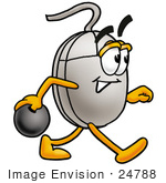 #24788 Clip Art Graphic Of A Wired Computer Mouse Cartoon Character Holding A Bowling Ball