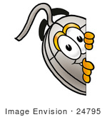#24795 Clip Art Graphic Of A Wired Computer Mouse Cartoon Character Peeking Around A Corner