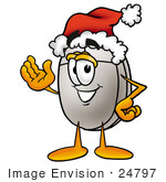 #24797 Clip Art Graphic Of A Wired Computer Mouse Cartoon Character Wearing A Santa Hat And Waving