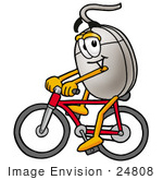 #24808 Clip Art Graphic Of A Wired Computer Mouse Cartoon Character Riding A Bicycle