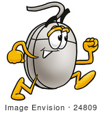 #24809 Clip Art Graphic Of A Wired Computer Mouse Cartoon Character Running