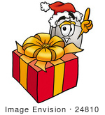 #24810 Clip Art Graphic Of A Wired Computer Mouse Cartoon Character Standing By A Christmas Present